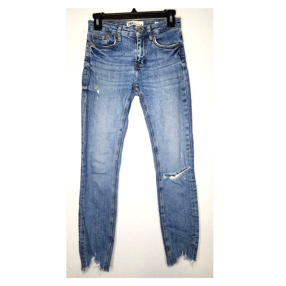 Zara ZW The Skinny Distressed Shark Bite Raw Frayed Hem Jeans 4